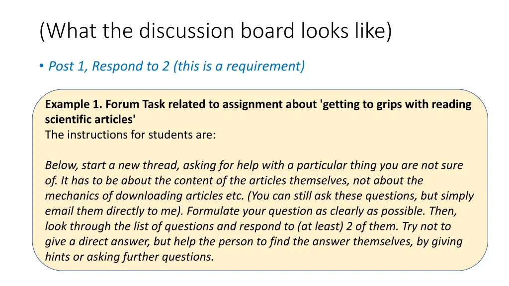 what the discussion board looks like