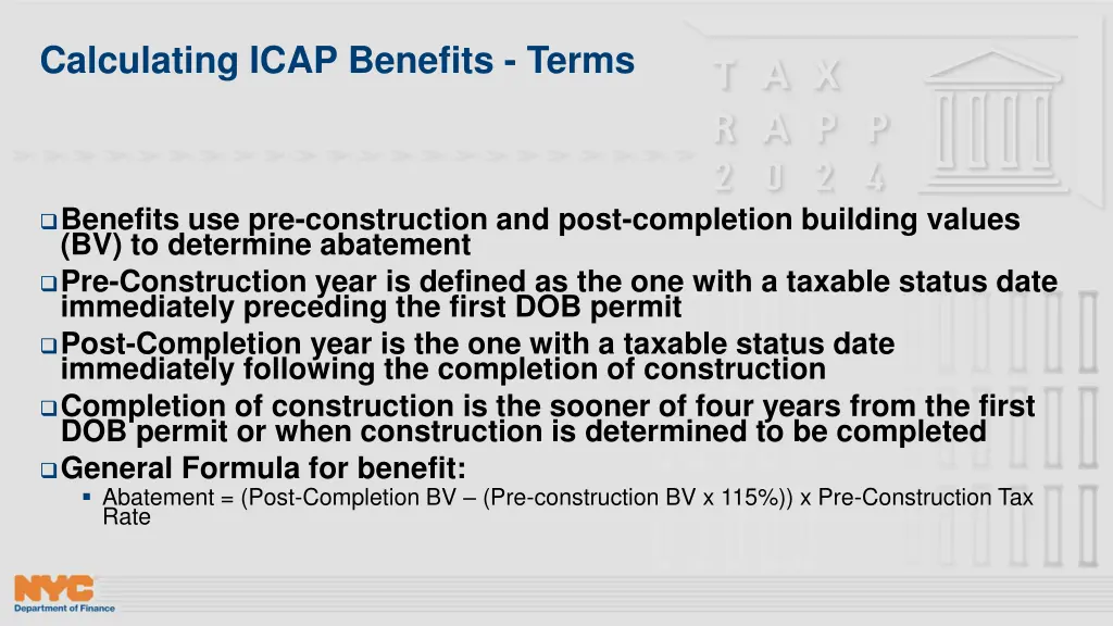 calculating icap benefits terms