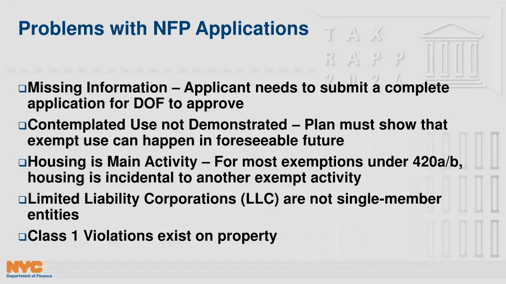 problems with nfp applications