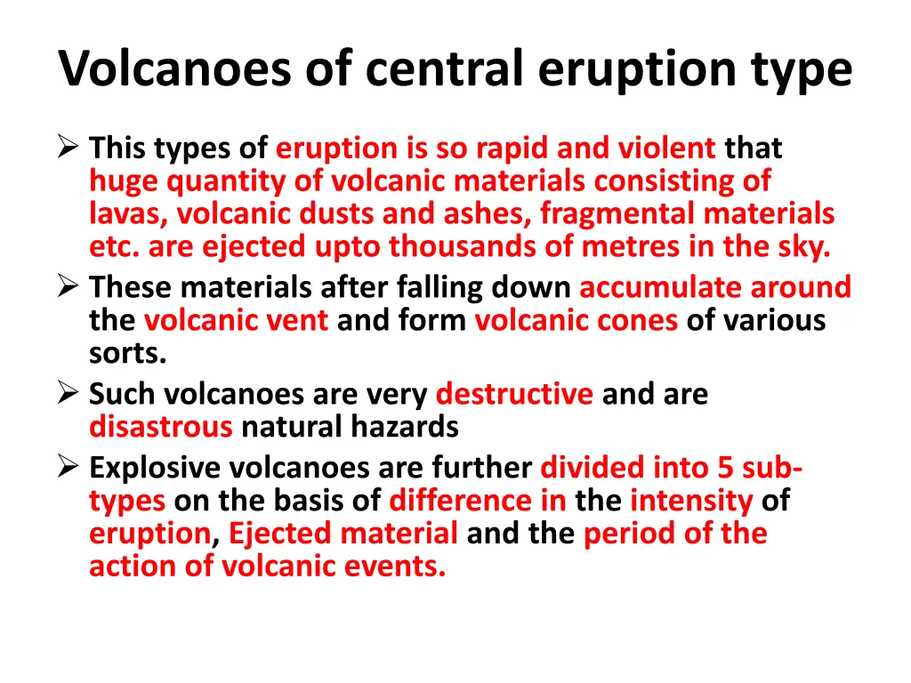 volcanoes of central eruption type