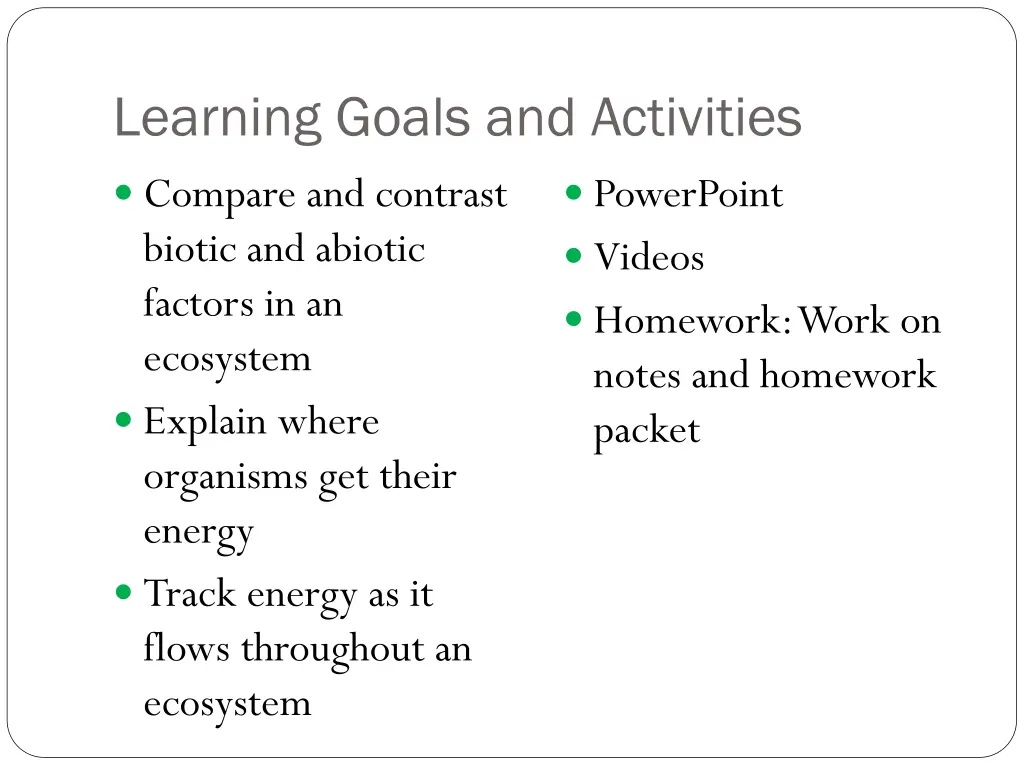 learning goals and activities