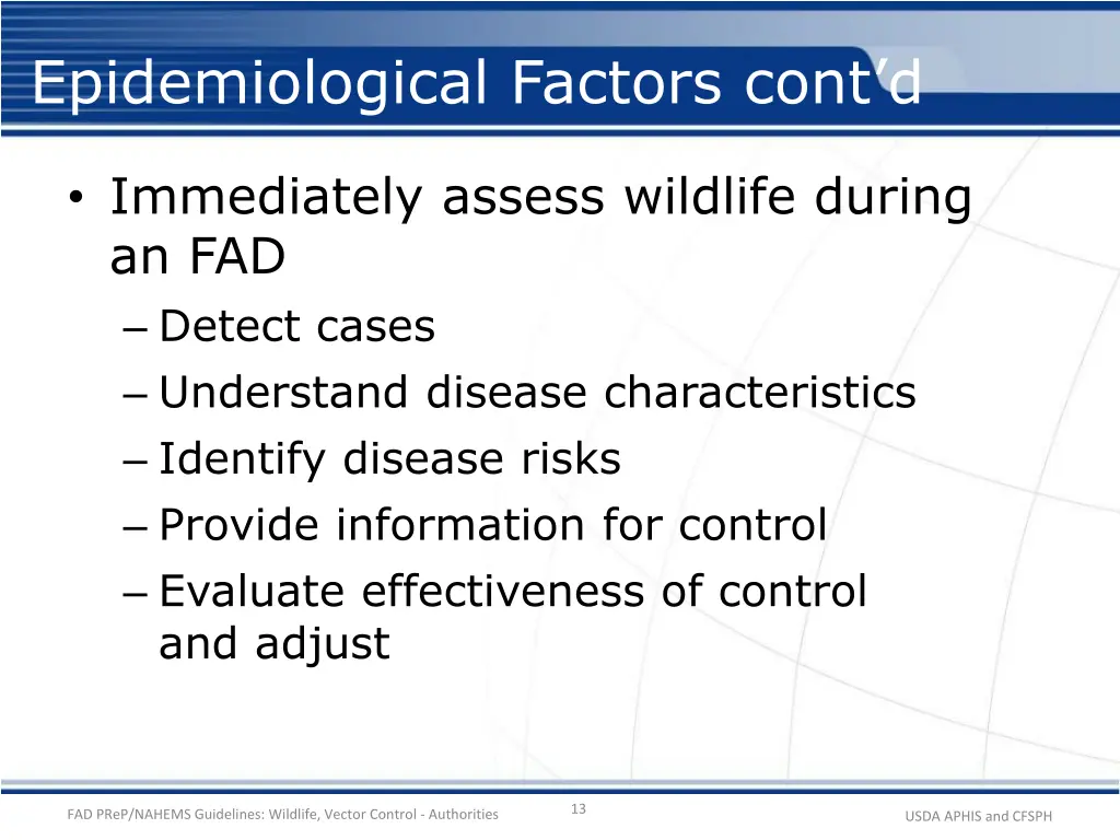 epidemiological factors cont d