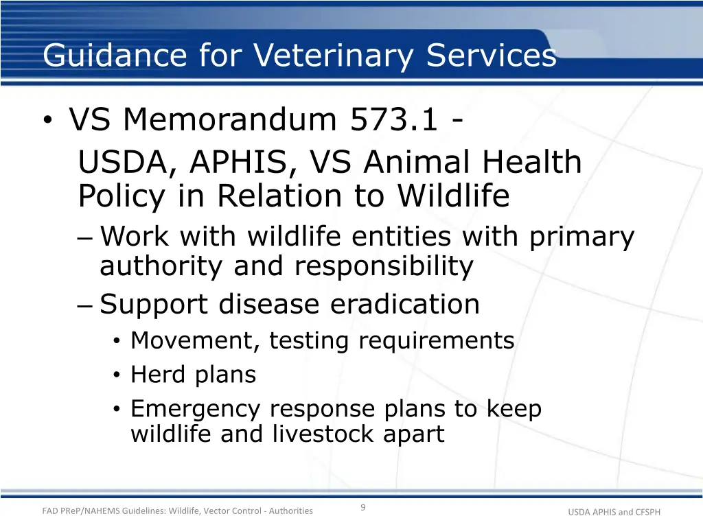 guidance for veterinary services