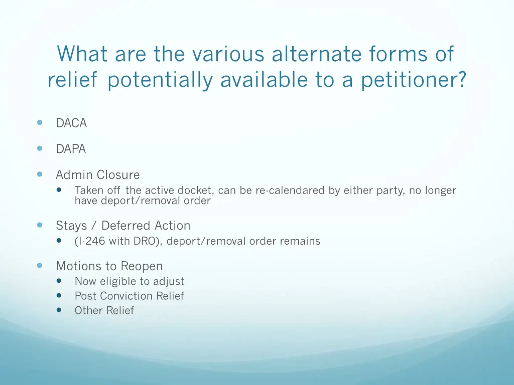 what are the various alternate forms of relief