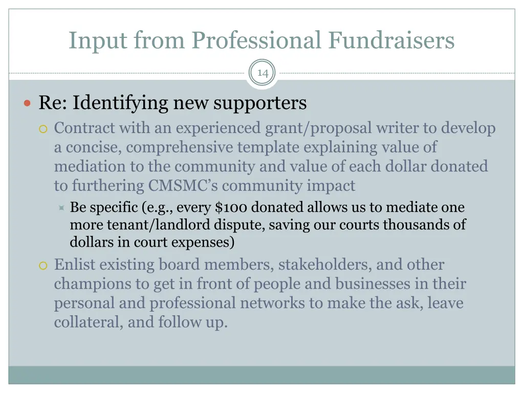 input from professional fundraisers 1