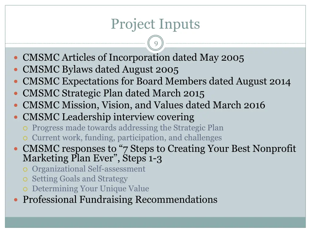 project inputs