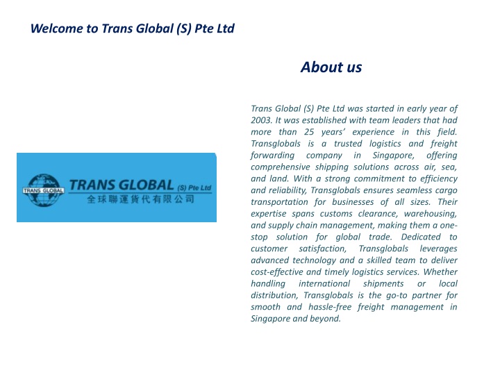 welcome to trans global s pte ltd