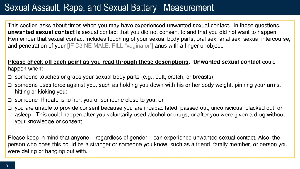 sexual assault rape and sexual battery measurement