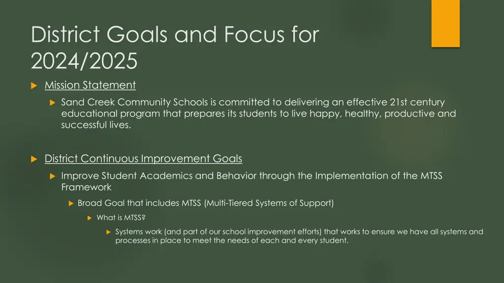 district goals and focus for 2024 2025