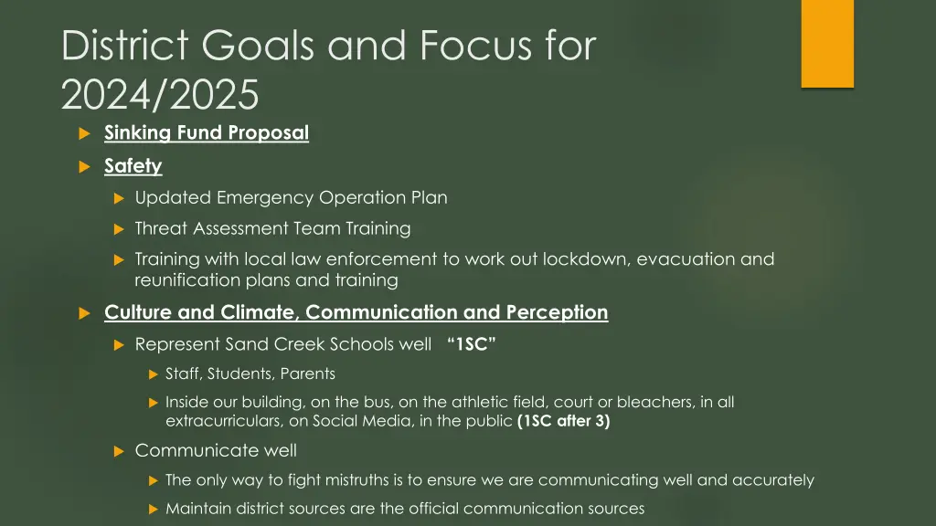 district goals and focus for 2024 2025 sinking