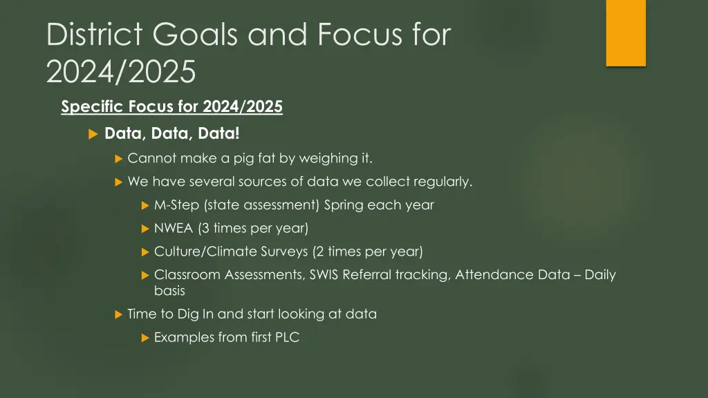 district goals and focus for 2024 2025 specific