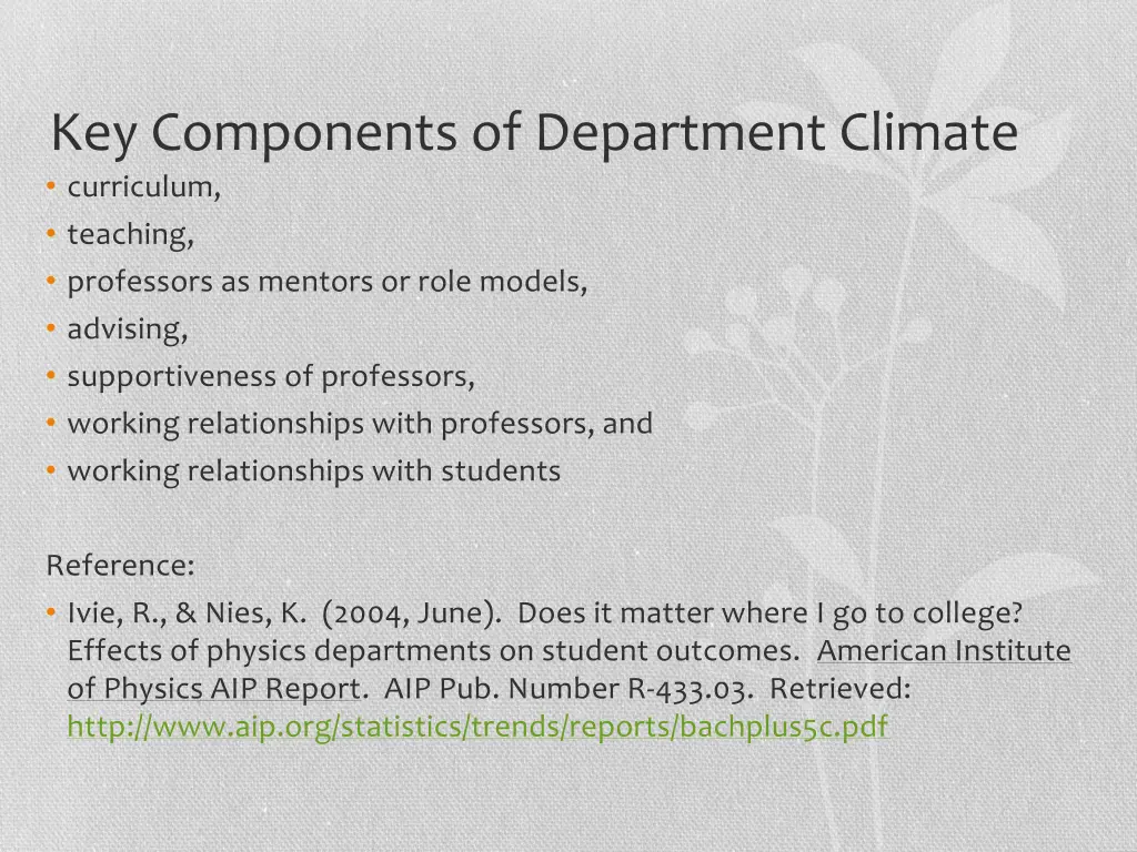 key components of department climate curriculum
