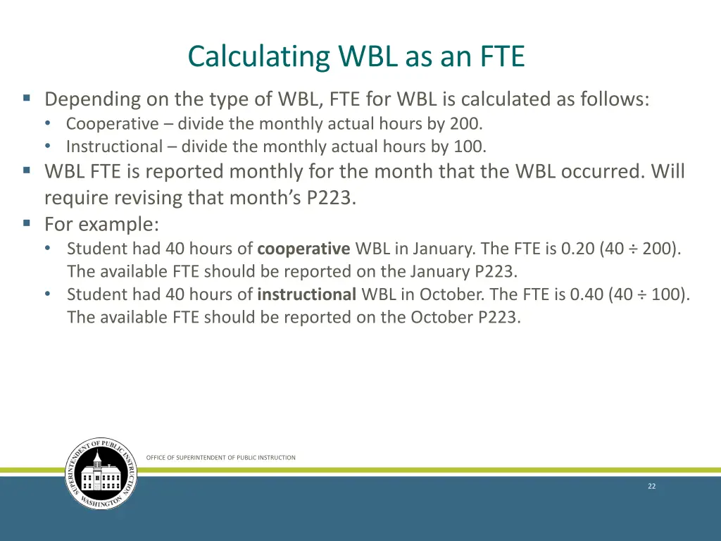 calculating wbl as an fte