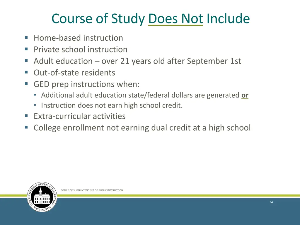 course of study does not include