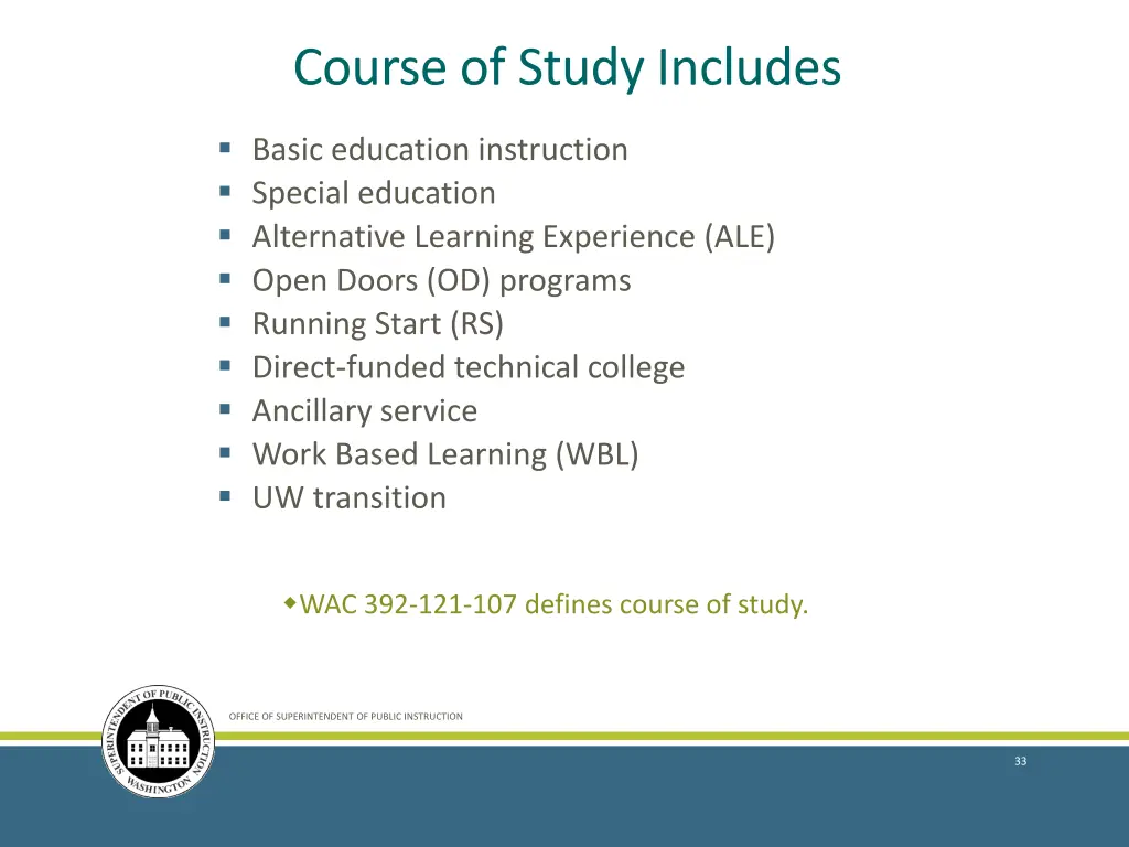 course of study includes