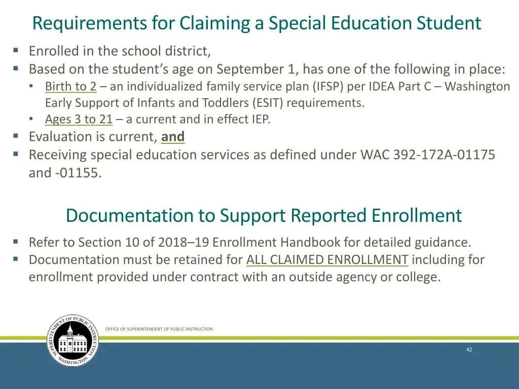requirements for claiming a special education