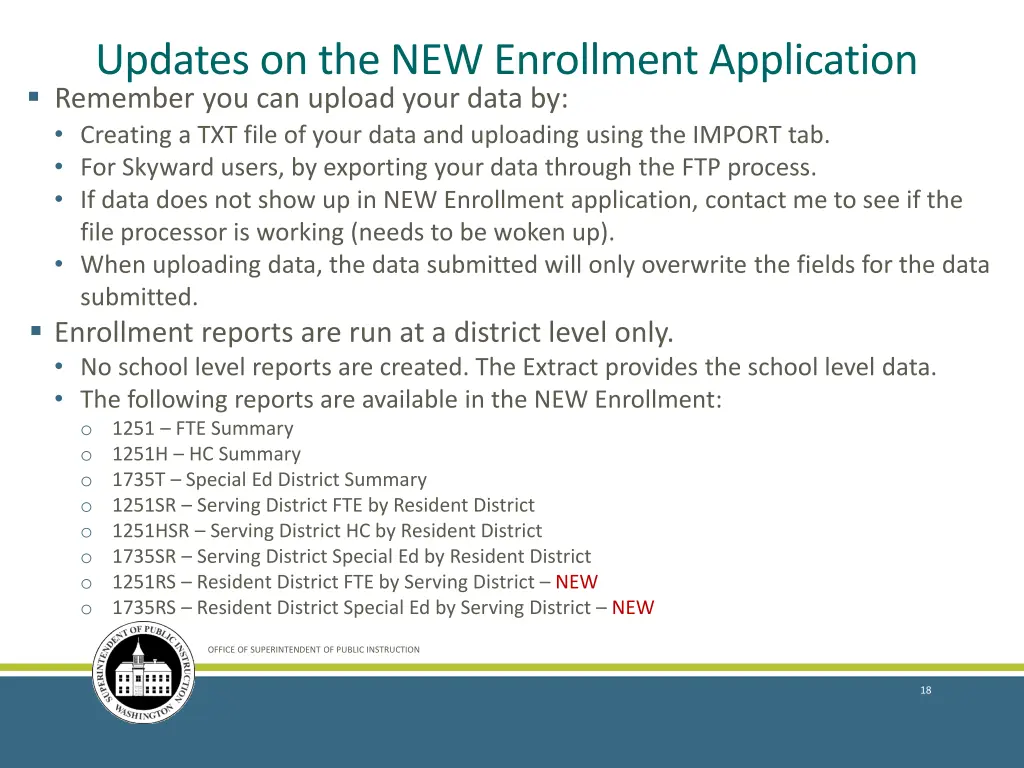 updates on the new enrollment application