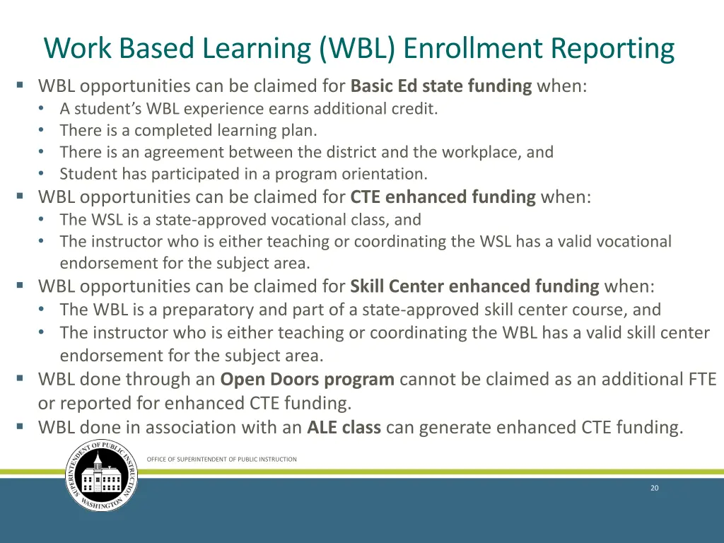 work based learning wbl enrollment reporting