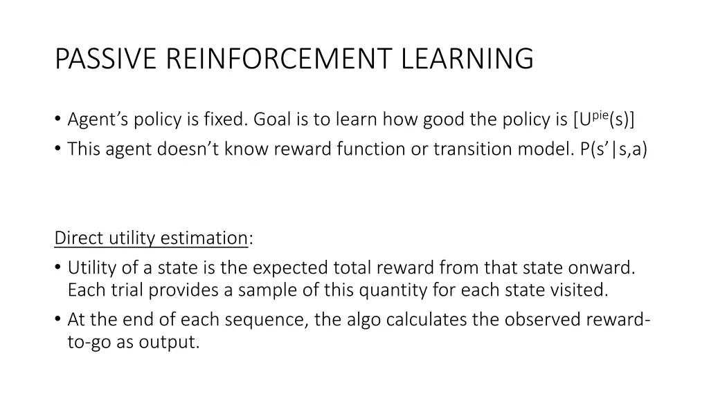 passive reinforcement learning