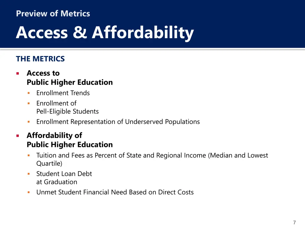 preview of metrics access affordability