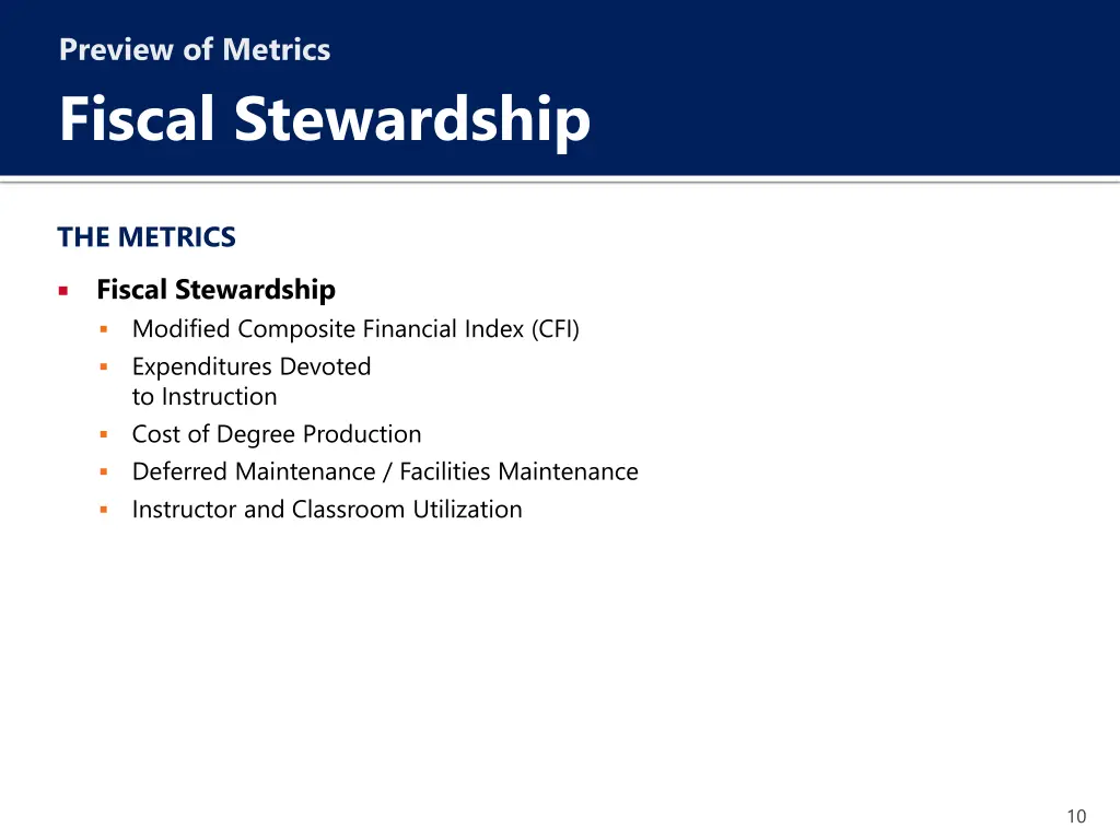 preview of metrics fiscal stewardship