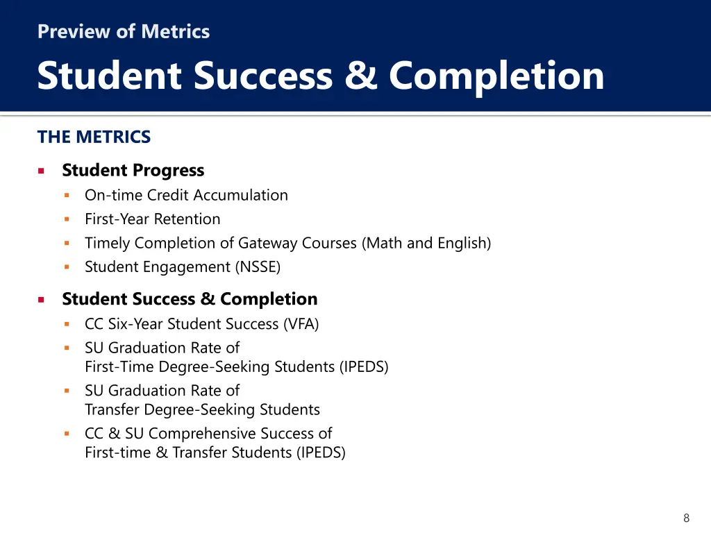 preview of metrics student success completion