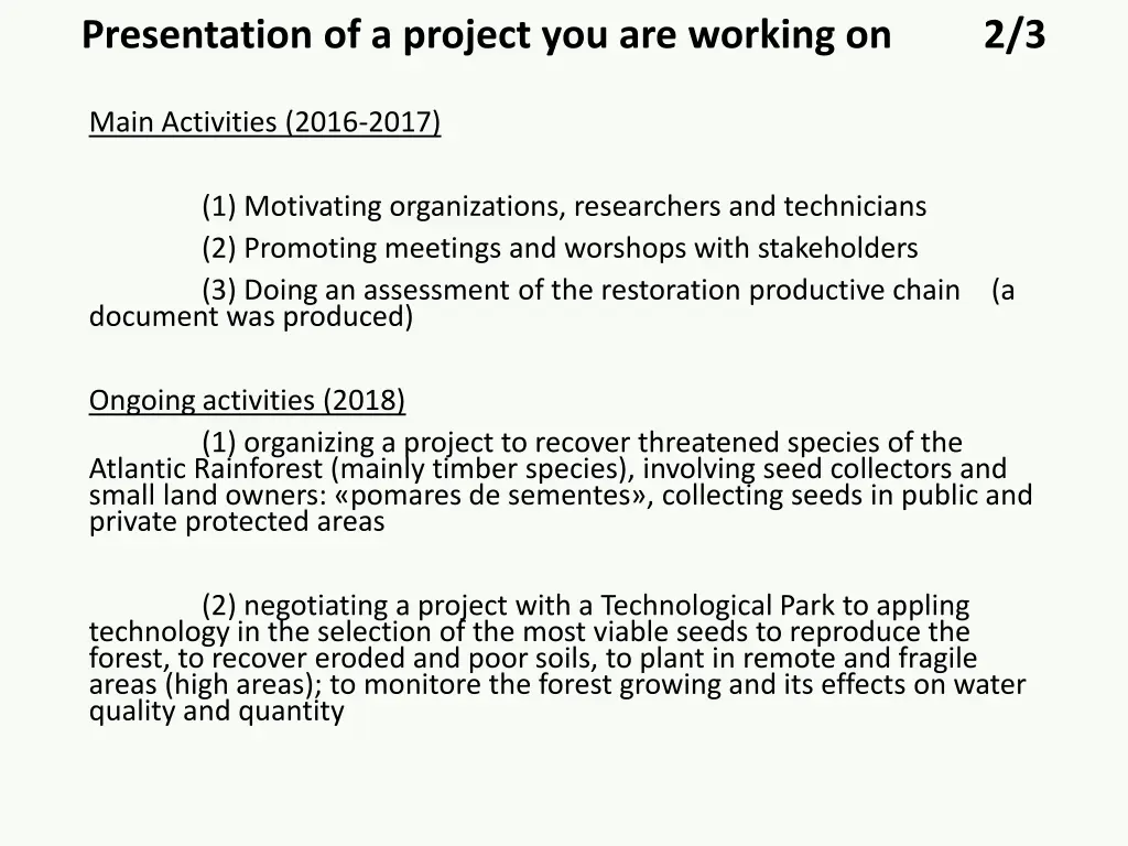 presentation of a project you are working on 1