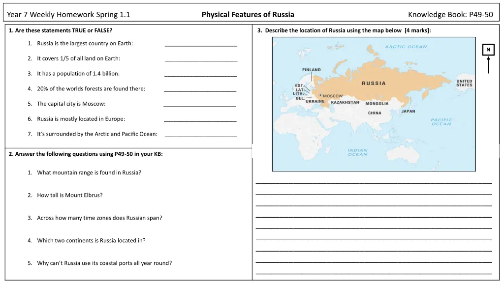 year 7 weekly homework spring 1 1