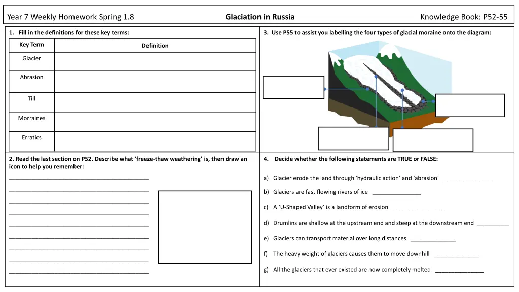 year 7 weekly homework spring 1 8