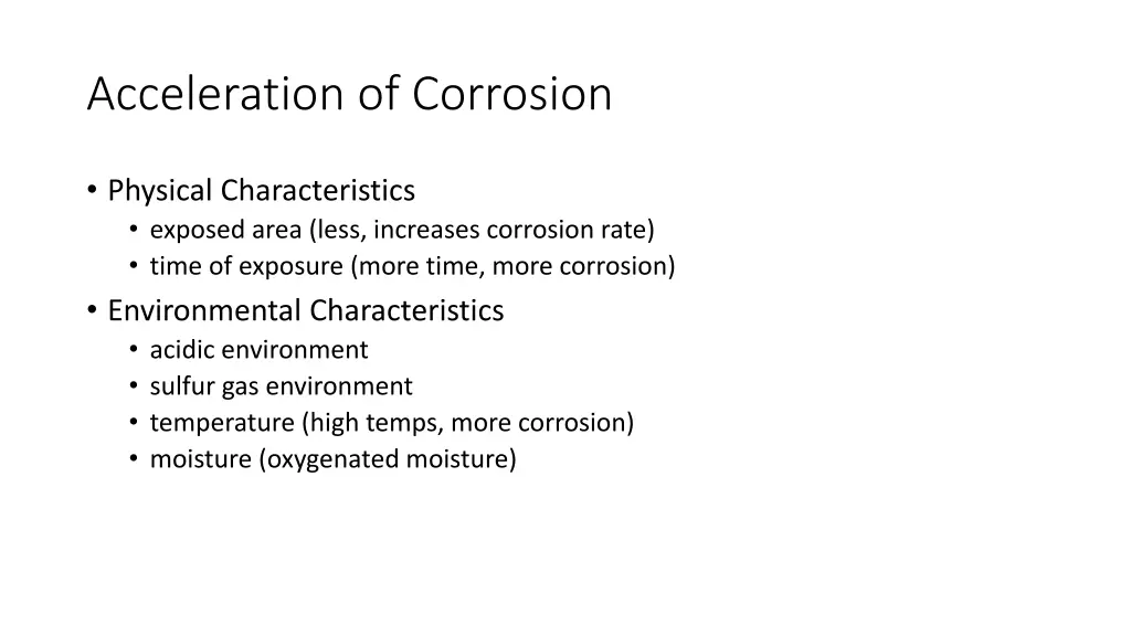 acceleration of corrosion