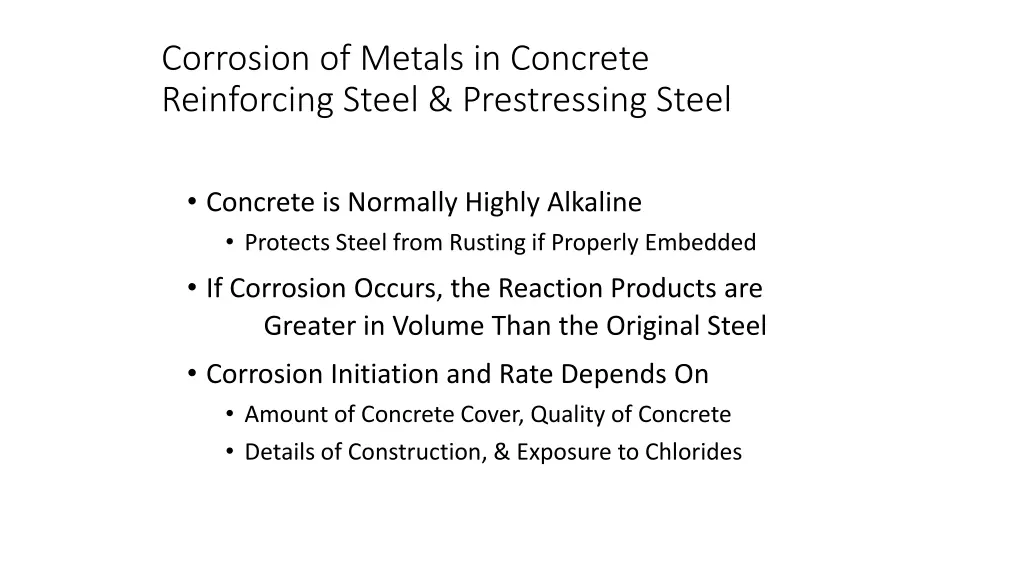 corrosion of metals in concrete reinforcing steel