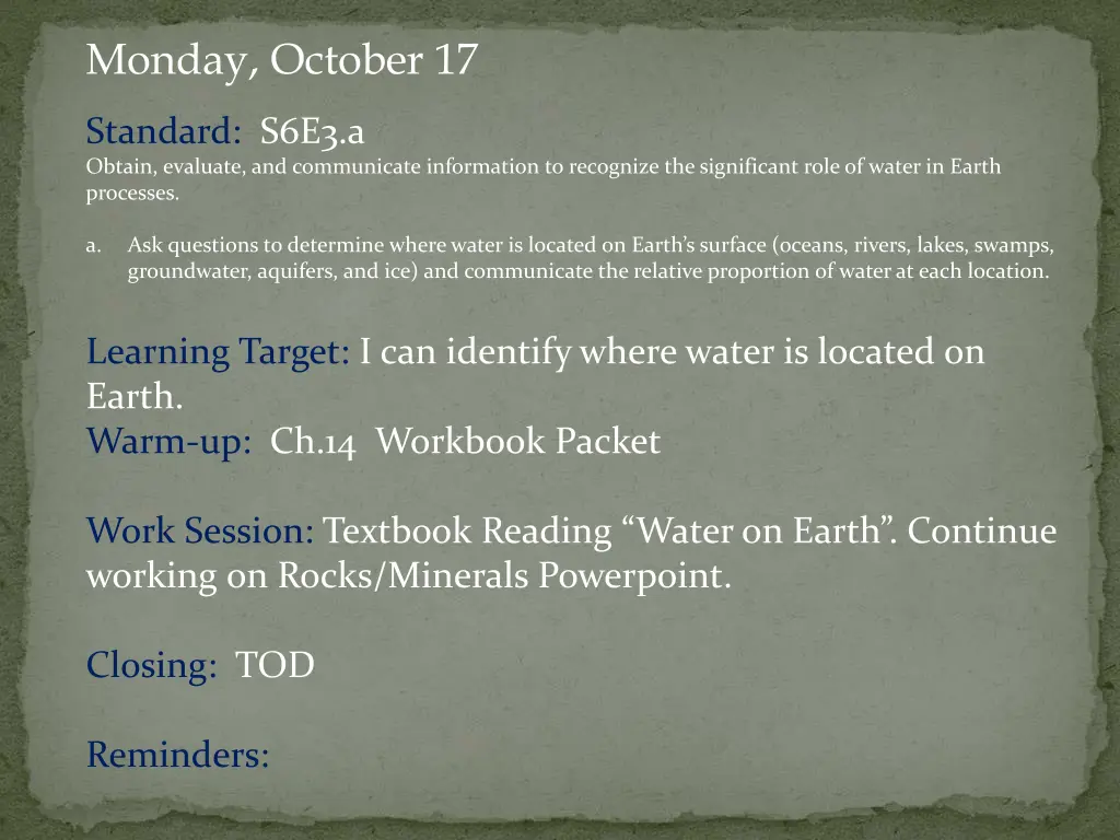 monday october 17