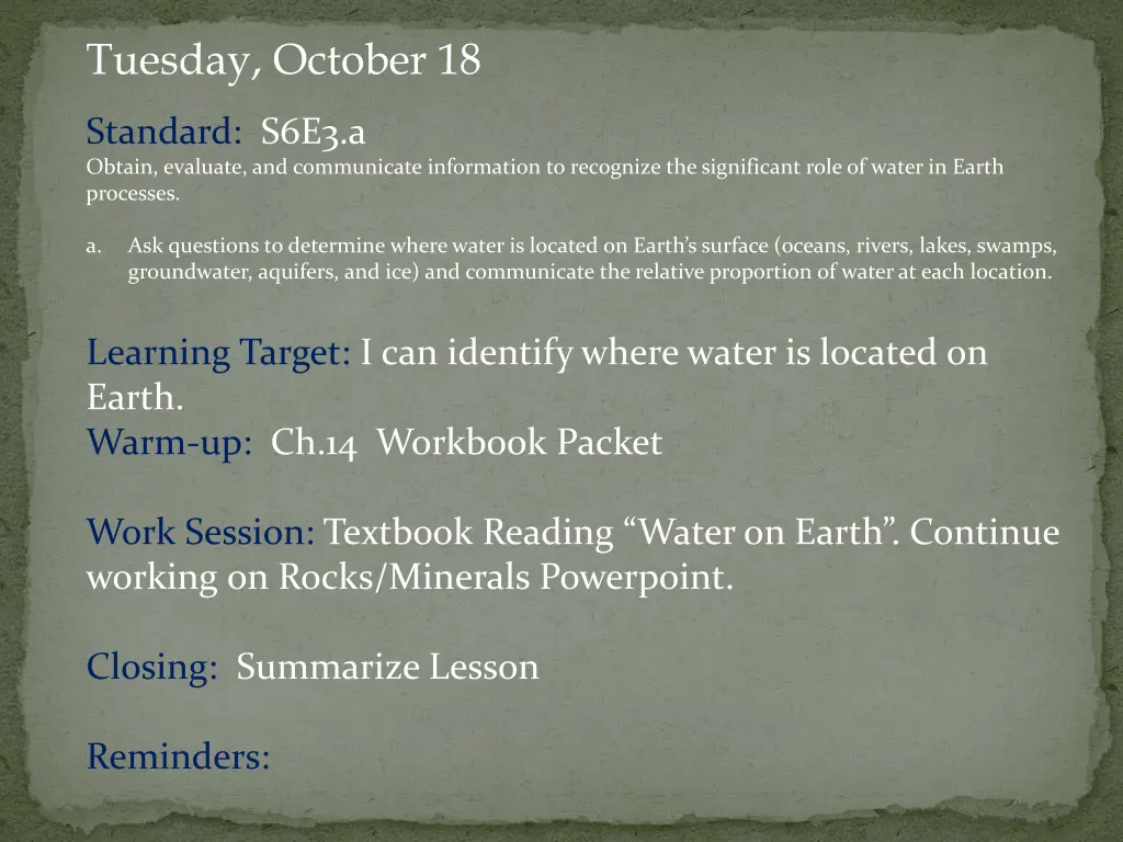 tuesday october 18