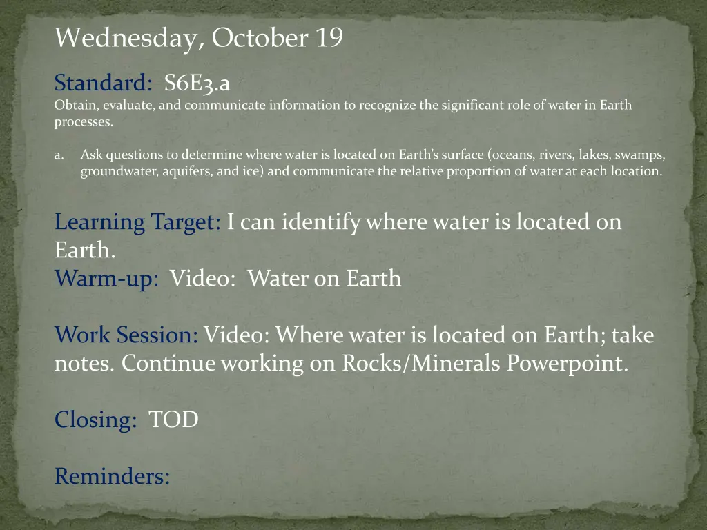 wednesday october 19