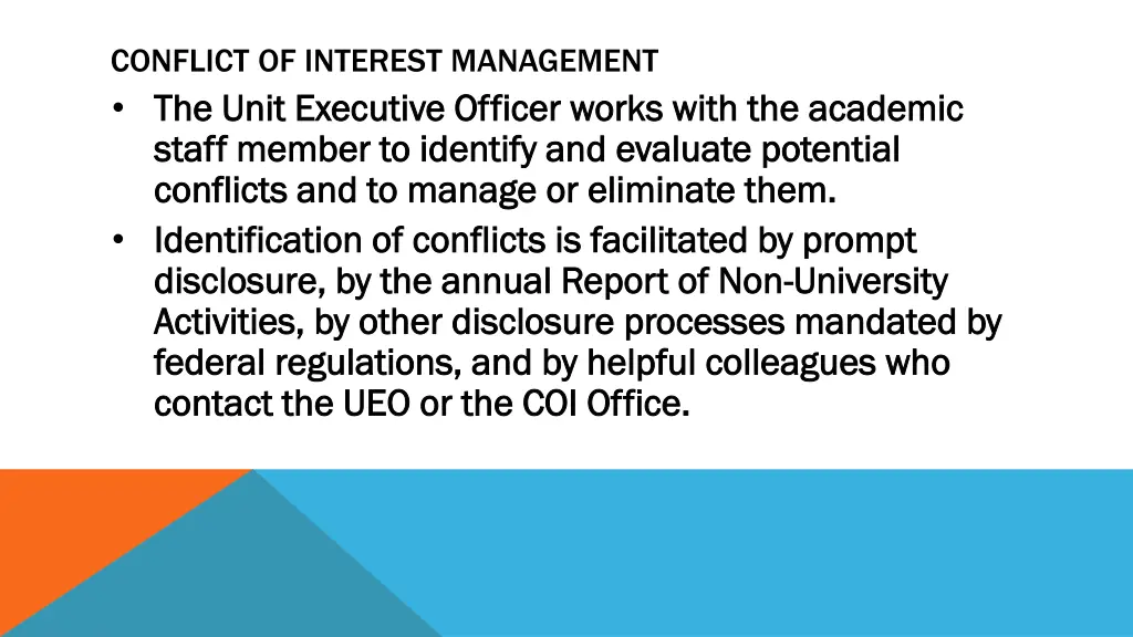 conflict of interest management the unit
