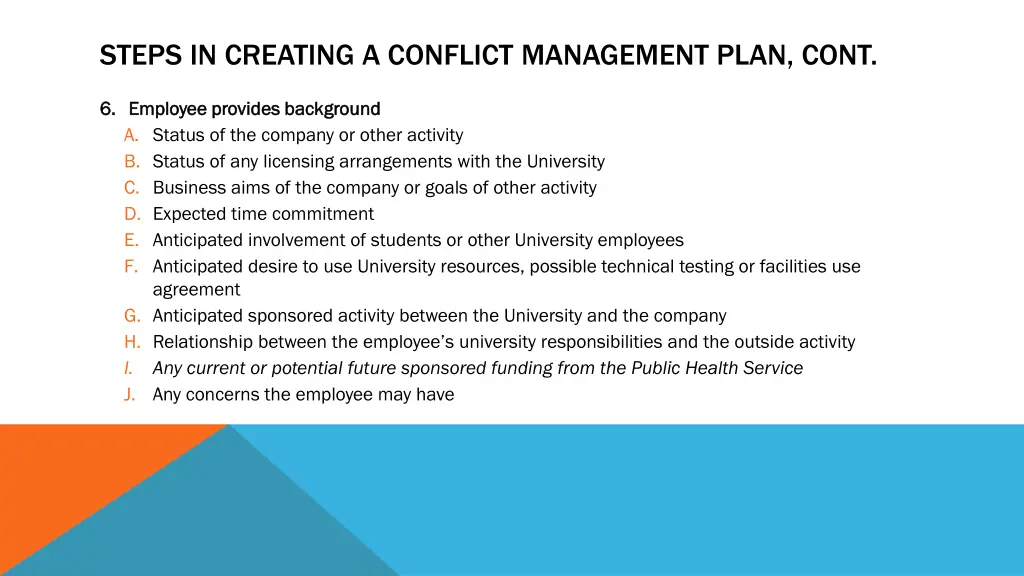 steps in creating a conflict management plan cont