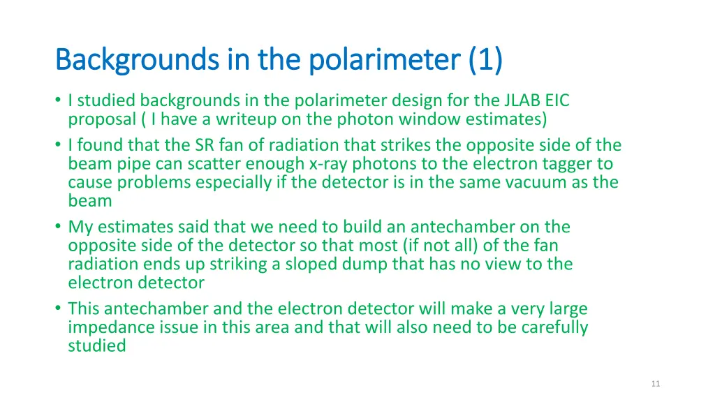 backgrounds in the polarimeter 1 backgrounds