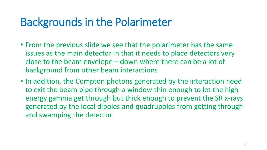 backgrounds in the polarimeter backgrounds