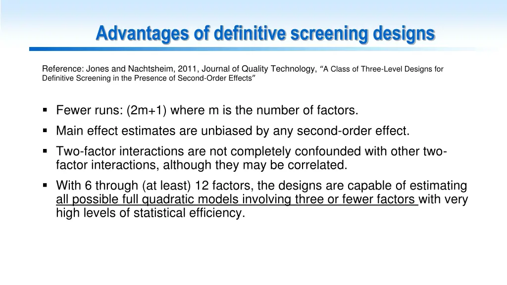 advantages of definitive screening designs
