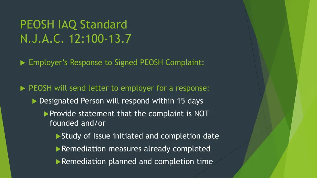 peosh iaq standard n j a c 12 100 13 7