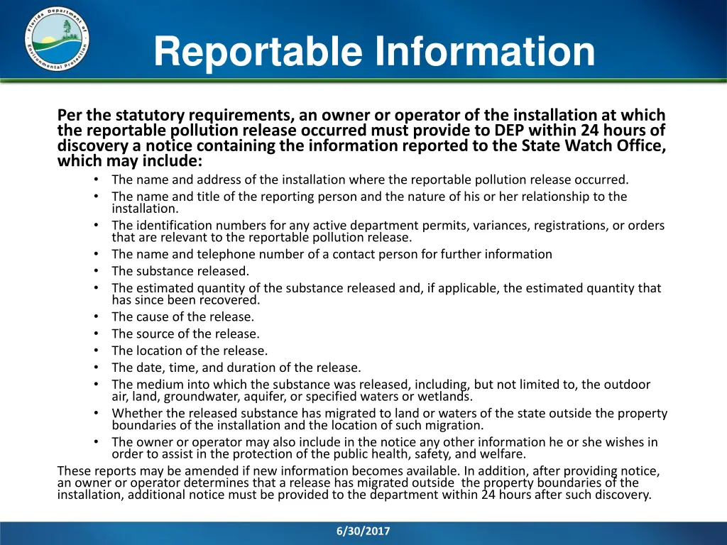 reportable information