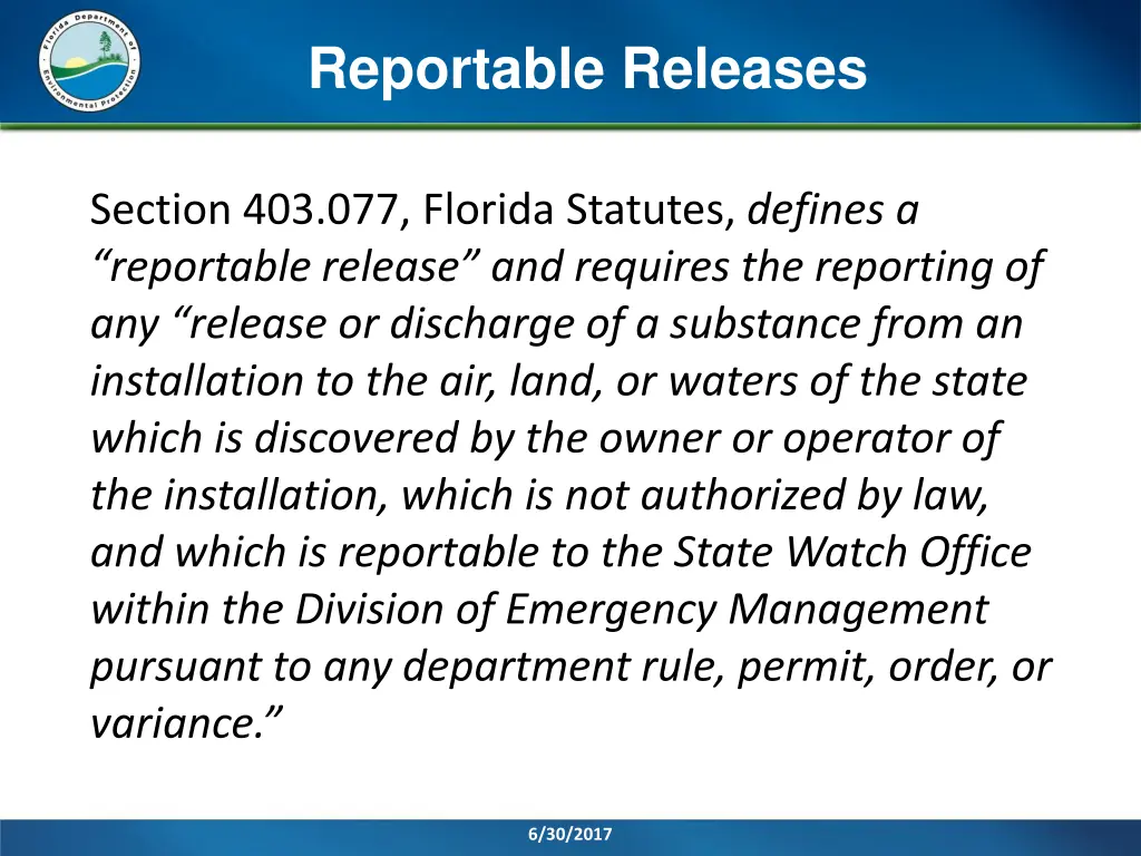 reportable releases
