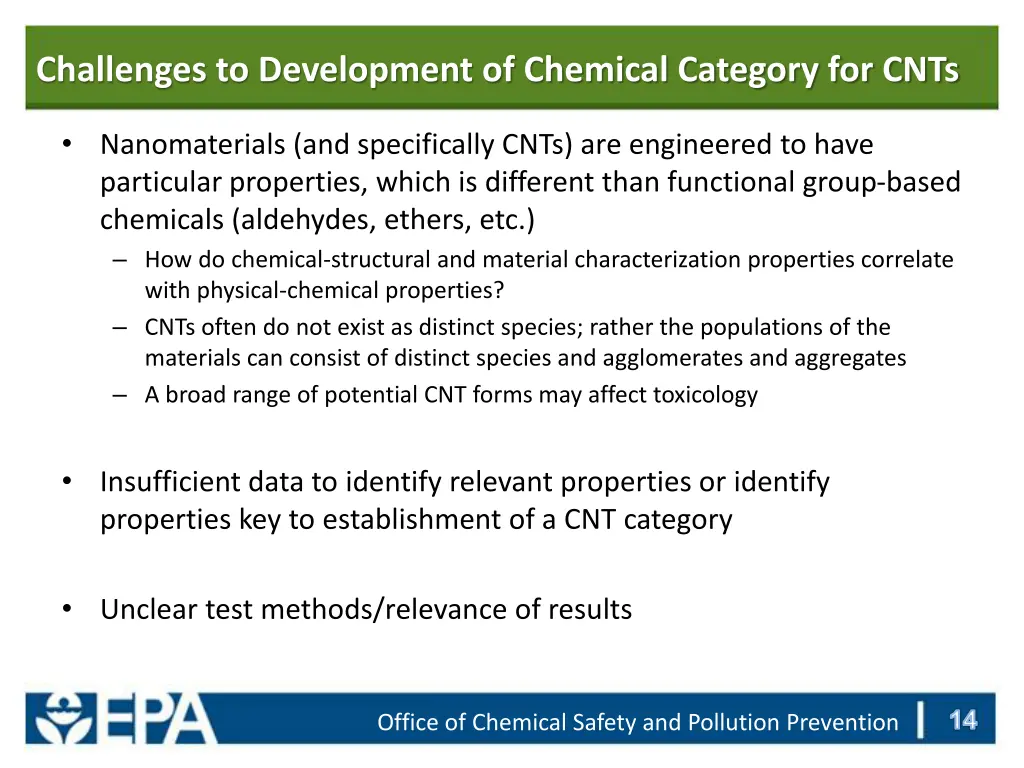 challenges to development of chemical category