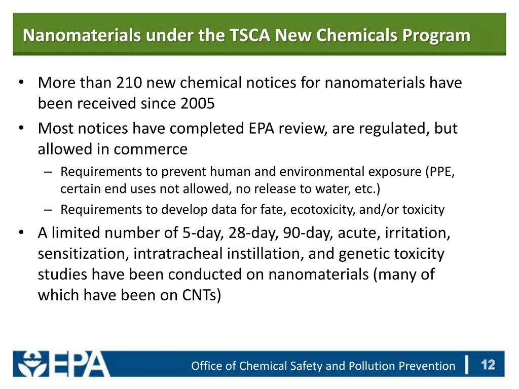 nanomaterials under the tsca new chemicals program