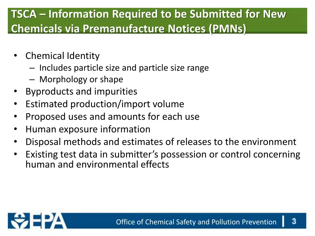 tsca information required to be submitted