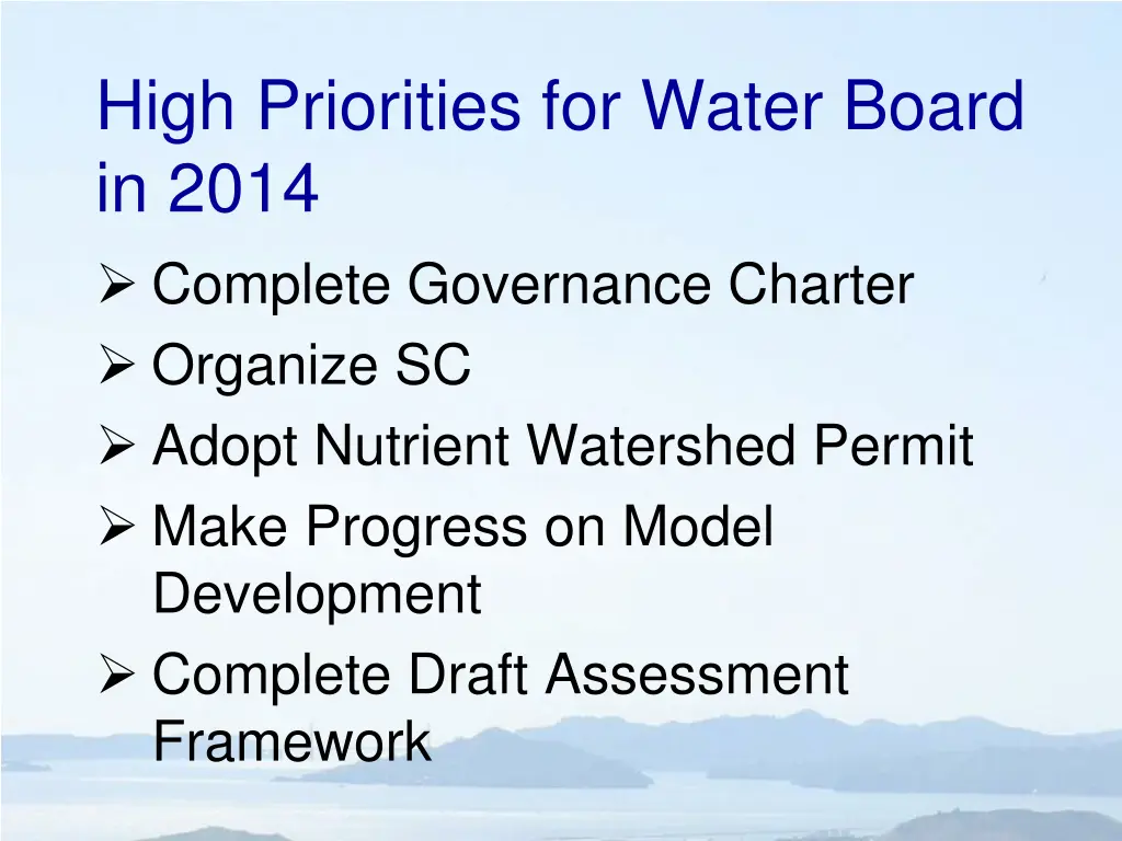 high priorities for water board in 2014 complete
