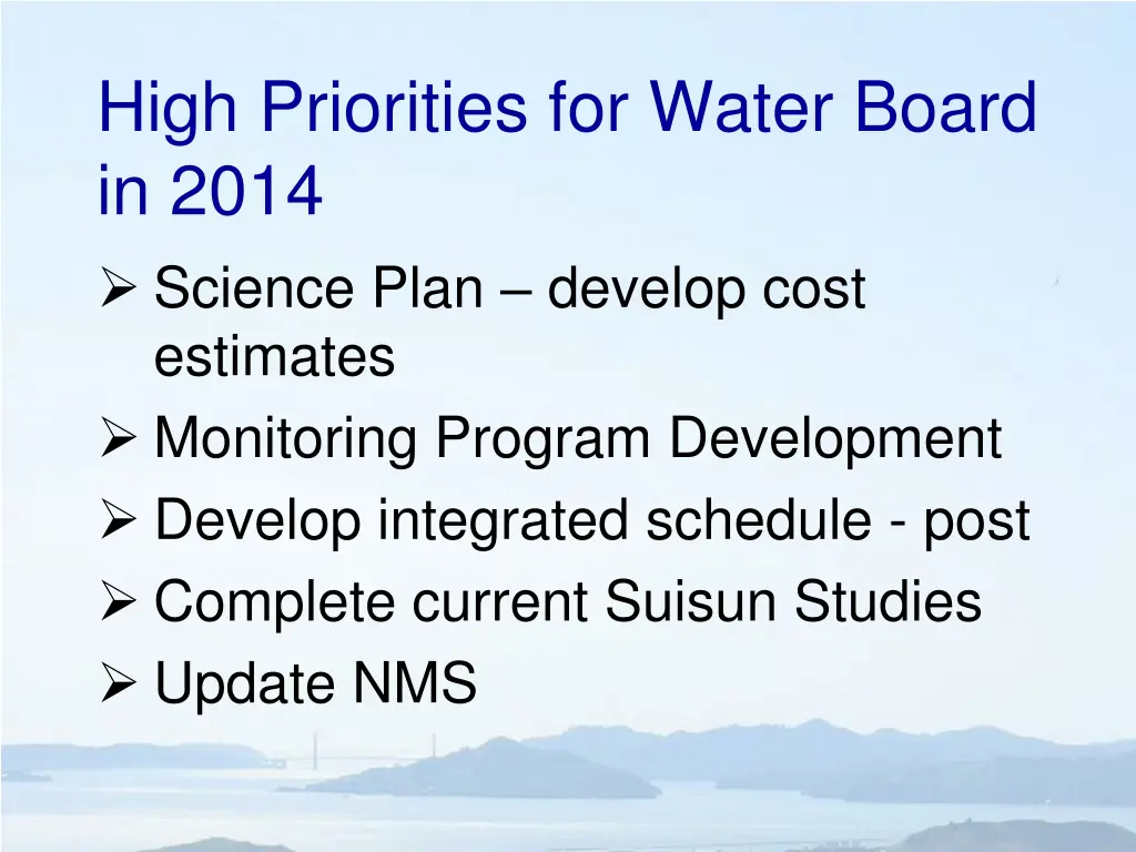 high priorities for water board in 2014 science