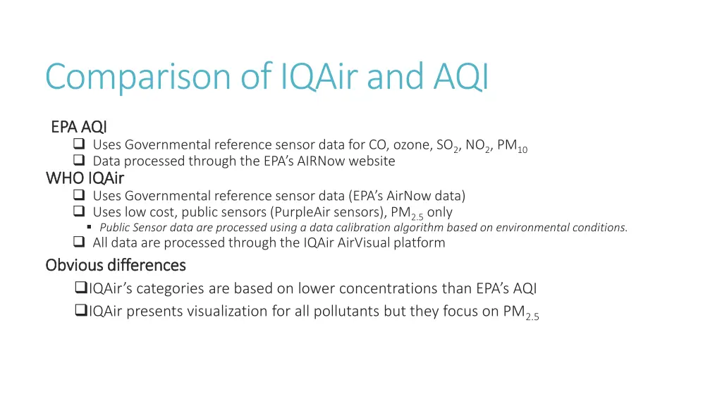 comparison of iqairand aqi