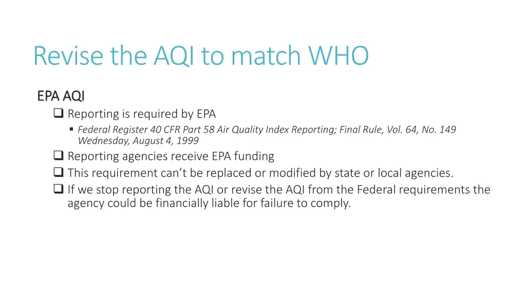revise the aqi to match who