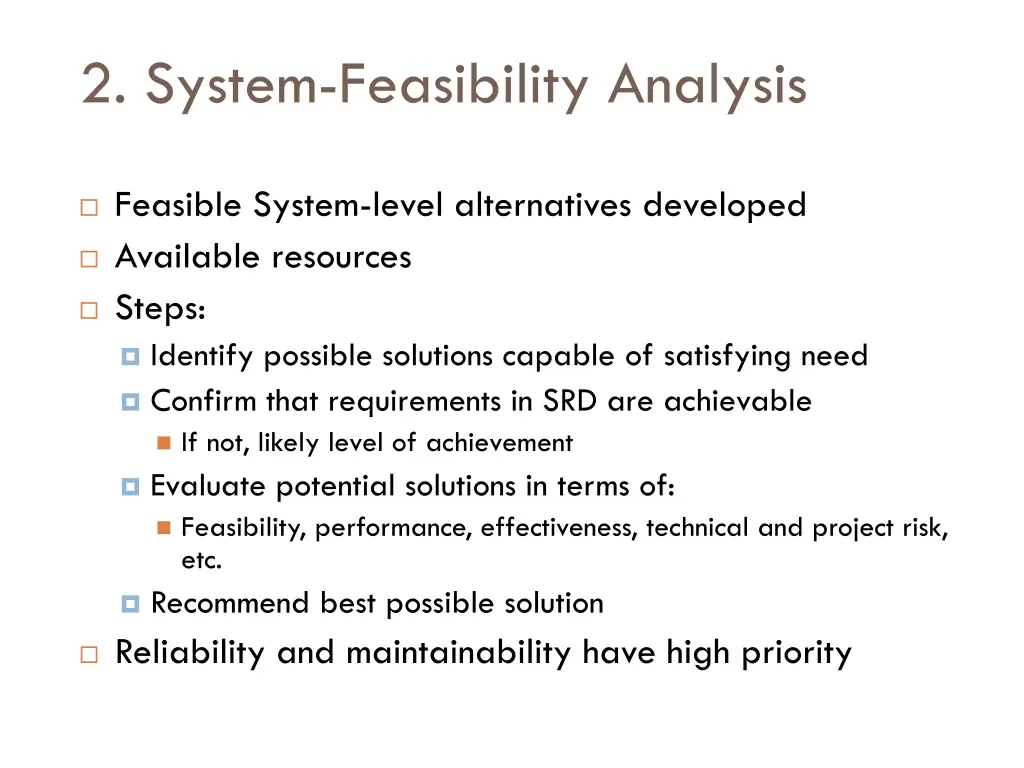 2 system feasibility analysis